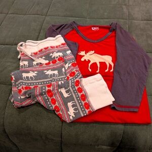 Christmas pj's, size M, red, gray and cream. Moose prints. 95%Cotton/5% spandex
